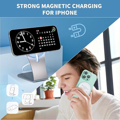 [Apple MFI Certified] شاحن لاسلكي iPhone 10ft ، وسادة شحن لاسلكية 15W مغناطيسي مع Kickstand for iPhone 17/17 Air/17 Pro Max/16 Pro Max/16 Plus/15 Pro Max/Airpods 3/Pro 2 ، Apple Mag Safe Charger in Kuwait