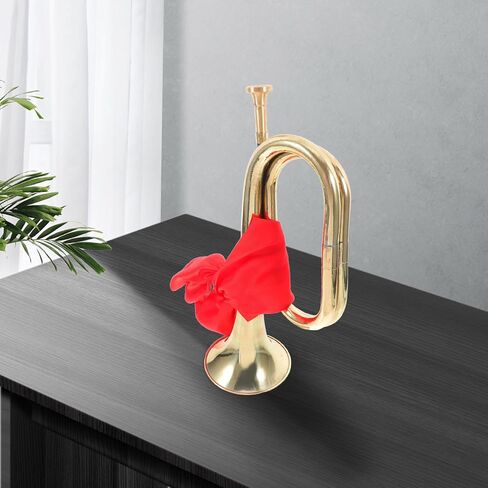 BESPORTBLE Metal Bugle Trumpet Musical Instrument for Beginners, Brass Horn with Red Scarf, Teen Band Bugle for School and Marching Use, Gold Tone Beginner Horn in Saudi Arabia