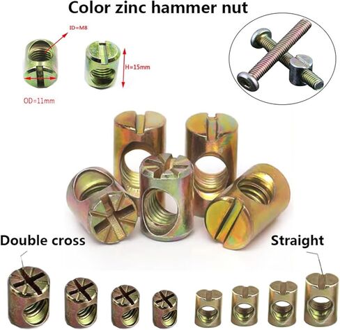 Barrel nut, Barrel Furniture 5/10pcs M4 M5 M6 M8 Color Zinc Female Hammer Bolt Slotted for Horizontal Hole Nut(Slotted M8x15mm5pcs) in Saudi Arabia
