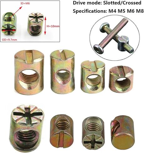 Barrel nut, Barrel Furniture 5/10pcs M4 M5 M6 M8 Color Zinc Female Hammer Bolt Slotted for Horizontal Hole Nut(Slotted M8x15mm5pcs) in Saudi Arabia