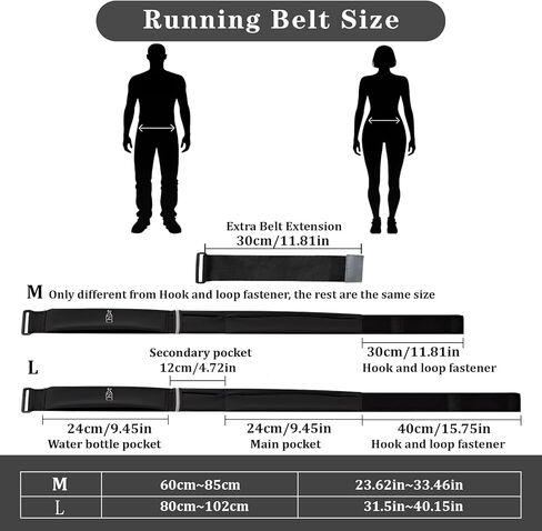 Running Belt for Women Men with Water Bottle & Cooling Towel,Waterproof Running Bag with Adjustable Extension Strap & 3 pocket, Reflective Belt Waist Pack for Hiking, Jogging & Travel (Black, Medium) in Saudi Arabia