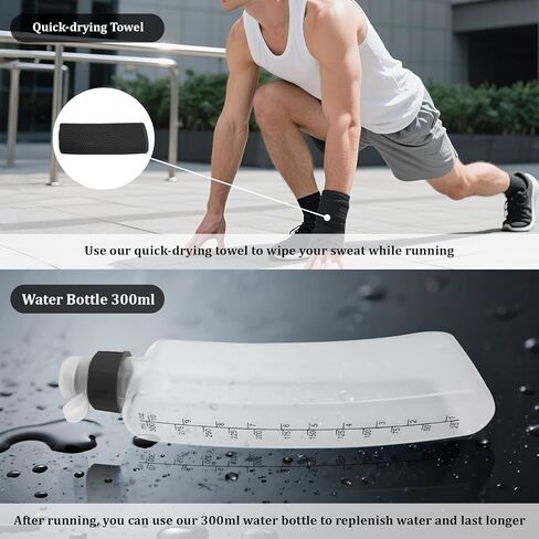 Running Belt for Women Men with Water Bottle & Cooling Towel,Waterproof Running Bag with Adjustable Extension Strap & 3 pocket, Reflective Belt Waist Pack for Hiking, Jogging & Travel (Black, Medium) in Saudi Arabia
