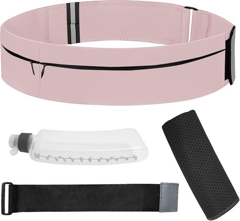Running Belt for Women Men with Water Bottle & Cooling Towel,Waterproof Running Bag with Adjustable Extension Strap & 3 pocket, Reflective Belt Waist Pack for Hiking, Jogging & Travel (Black, Medium) in Saudi Arabia