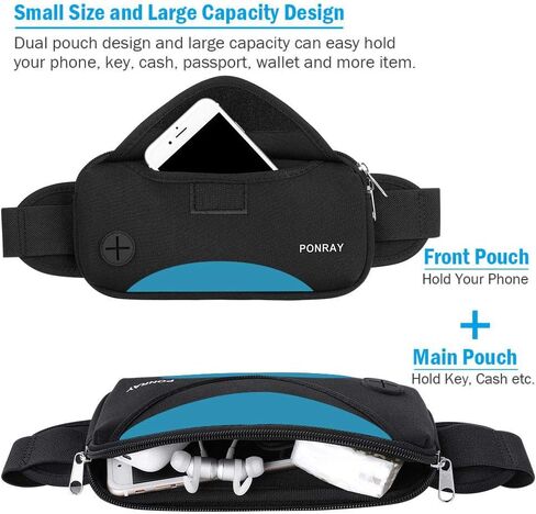 حزام خصر للجري، مقاوم للماء، حامل هاتف للعدائين، حقيبة فاني للرجال والنساء، الجري والركض والمشي لمسافات طويلة وتمارين اللياقة البدنية iPhone Xs Max 8 7 Plus، أسود-أزرق in Kuwait