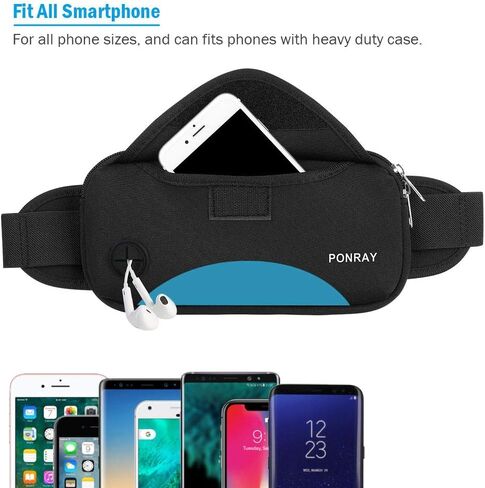 حزام خصر للجري، مقاوم للماء، حامل هاتف للعدائين، حقيبة فاني للرجال والنساء، الجري والركض والمشي لمسافات طويلة وتمارين اللياقة البدنية iPhone Xs Max 8 7 Plus، أسود-أزرق in Kuwait