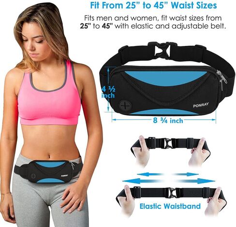 حزام خصر للجري، مقاوم للماء، حامل هاتف للعدائين، حقيبة فاني للرجال والنساء، الجري والركض والمشي لمسافات طويلة وتمارين اللياقة البدنية iPhone Xs Max 8 7 Plus، أسود-أزرق in Kuwait