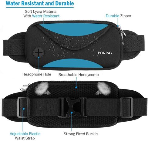 حزام خصر للجري، مقاوم للماء، حامل هاتف للعدائين، حقيبة فاني للرجال والنساء، الجري والركض والمشي لمسافات طويلة وتمارين اللياقة البدنية iPhone Xs Max 8 7 Plus، أسود-أزرق in Kuwait
