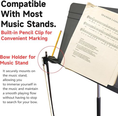 حامل قوس لحامل الموسيقى مع مشبك قلم رصاص - منظم خطاف قابل للطي للكمان والفيولا والتشيلو والباس، وشماعات الكمان in Kuwait