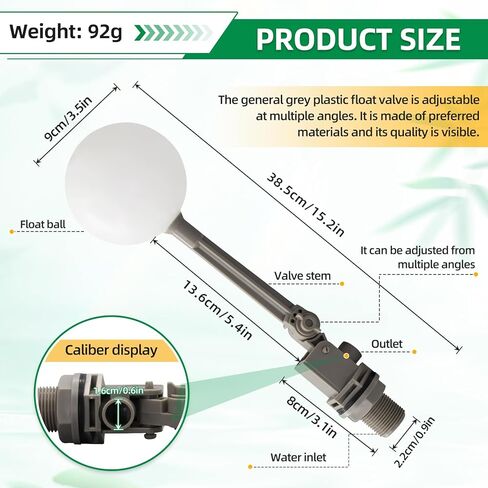 2PCS 3/4 Float Valve for Water Tank Plastic Water Grey Float Valve with Adjustable Arm Automatic Fill for Water Tank Pond, Livestock Waterer in Kuwait