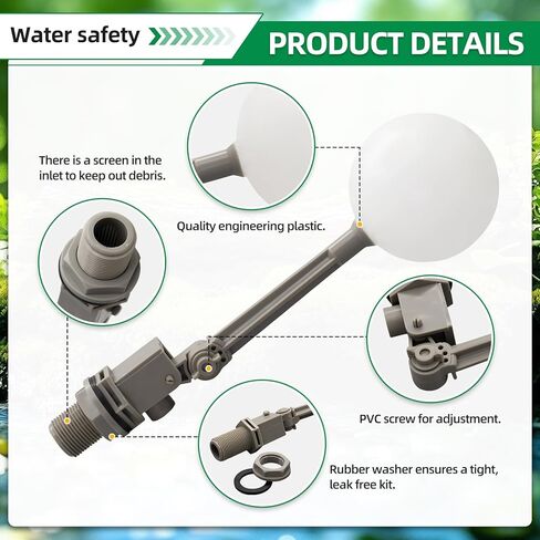 2PCS 3/4 Float Valve for Water Tank Plastic Water Grey Float Valve with Adjustable Arm Automatic Fill for Water Tank Pond, Livestock Waterer in Kuwait