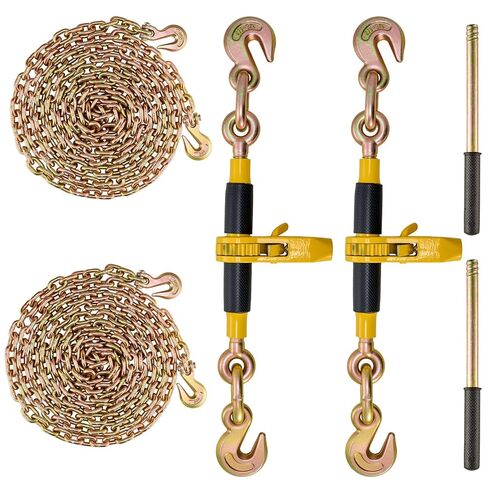 VEVOR سلسلة السقاطة الموثق 2PCS، 3/8 "-1/2" المجلدات تحميل الثقيلة، مع سلاسل G80 12000 رطل الحد الآمن للحمل، مقبض مضاد للانزلاق موفر للعمالة، ربط أسفل مجلدات سلسلة النقل لمقطورة شاحنة مسطحة in Kuwait