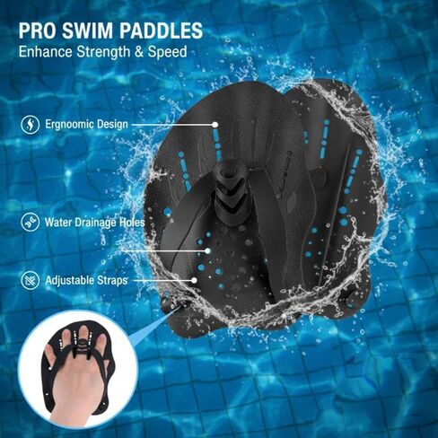 2 pcs Pro Swimming Hand Paddles - Enhance Strength & Speed, Ergonomic Design, Adjustable Straps in Kuwait