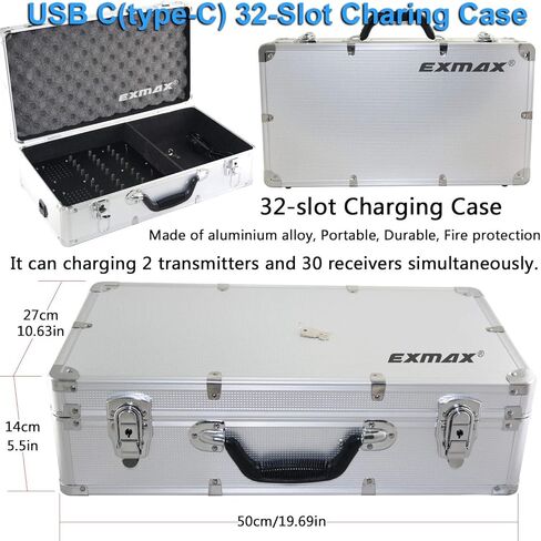 EXMAX EX-318 Wireless Tour Guide Voice Audio Transmission System Support one Click Mute and Shutdown Working for Meeting Teaching Training(2 Transmitters & 30 Receivers with 32-Slot Charging Case) in Saudi Arabia