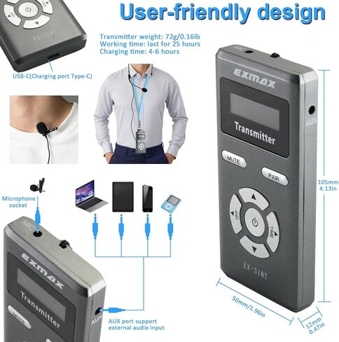 EXMAX EX-318 Wireless Tour Guide Voice Audio Transmission System Support one Click Mute and Shutdown Working for Meeting Teaching Training(2 Transmitters & 30 Receivers with 32-Slot Charging Case) in Saudi Arabia
