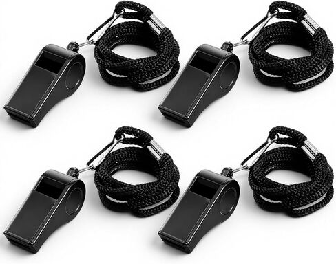 4 Packs Whistle with Lanyard, Whistle for Coaches, Plastic Sports Whistles with Lanyard, Loud Crisp Sound Sports Whistles for Teacher, Referees, Coaches, Training Pets, Black in Saudi Arabia