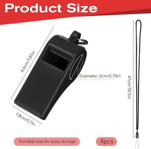 4 Packs Whistle with Lanyard, Whistle for Coaches, Plastic Sports Whistles with Lanyard, Loud Crisp Sound Sports Whistles for Teacher, Referees, Coaches, Training Pets, Black in Saudi Arabia