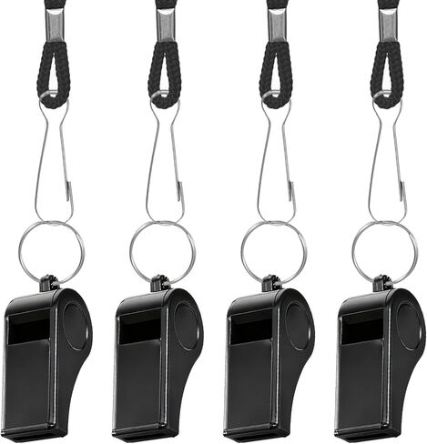 4 Packs Whistle with Lanyard, Whistle for Coaches, Plastic Sports Whistles with Lanyard, Loud Crisp Sound Sports Whistles for Teacher, Referees, Coaches, Training Pets, Black in Saudi Arabia