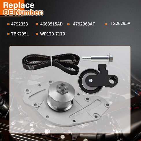 TBK295L Engine Timing Belt Kit with Water Pump Compatible with 2005-2010 Chrysler 300 Town & Country Dodge Charger Challenger Grand Caravan Volkswagen Routan 3.5L 4.0L V6 Replaces TS26295A in Saudi Arabia