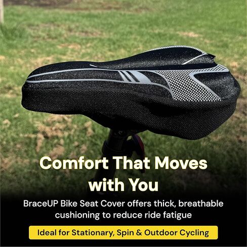 BraceUP Gel Bike Seat Cover for Women & Men, Padded Bicycle Seat Cushion with Extra Thick Silicone Sponge, Anti-Slip Design, for Stationary, Spin, and Indoor Cycling Bikes in Kuwait