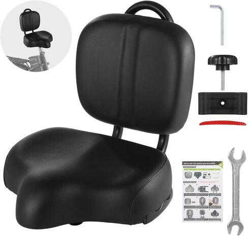 Bike Seat with Backrest, Oversized Memory Foam Bicycle Cushion with Back Support, Universal PU Saddle for Tricycle, Mountain & Electric Bikes, Includes Full Installation Kit in Kuwait