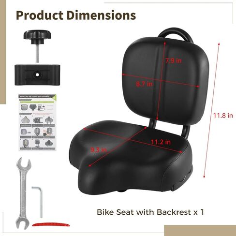 Bike Seat with Backrest, Oversized Memory Foam Bicycle Cushion with Back Support, Universal PU Saddle for Tricycle, Mountain & Electric Bikes, Includes Full Installation Kit in Kuwait