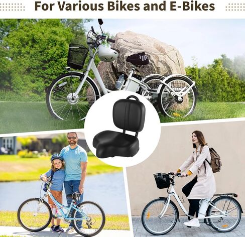 Bike Seat with Backrest, Oversized Memory Foam Bicycle Cushion with Back Support, Universal PU Saddle for Tricycle, Mountain & Electric Bikes, Includes Full Installation Kit in Kuwait