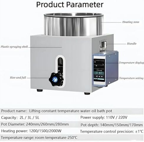 3L Lab Digital Water Bath, Stainless Steel Constant Temperature Oil Bath, Heating Device for Chemistry, Pharmaceuticals, Engineering - 2/3/5L Options Available in Kuwait