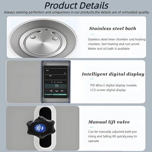 3L Lab Digital Water Bath, Stainless Steel Constant Temperature Oil Bath, Heating Device for Chemistry, Pharmaceuticals, Engineering - 2/3/5L Options Available in Kuwait