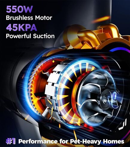 مكنسة كهربائية لاسلكية، مكنسة كهربائية مطورة بقدرة 550 وات 45 كيلو باسكال 60 دقيقة للمنزل، مكنسة كهربائية قائمة بذاتها مع شاشة LED، مكنسة كهربائية لاسلكية خفيفة الوزن مضادة للتشابك 8 في 1 لسجاد شعر الحيوانات الأليفة والأرضيات الصلبة in Kuwait