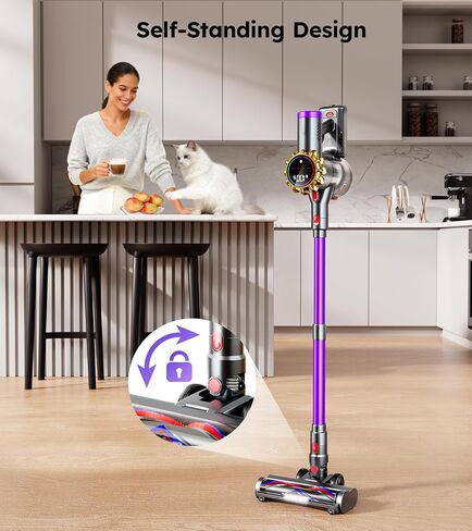 مكنسة كهربائية لاسلكية، مكنسة كهربائية مطورة بقدرة 550 وات 45 كيلو باسكال 60 دقيقة للمنزل، مكنسة كهربائية قائمة بذاتها مع شاشة LED، مكنسة كهربائية لاسلكية خفيفة الوزن مضادة للتشابك 8 في 1 لسجاد شعر الحيوانات الأليفة والأرضيات الصلبة in Kuwait