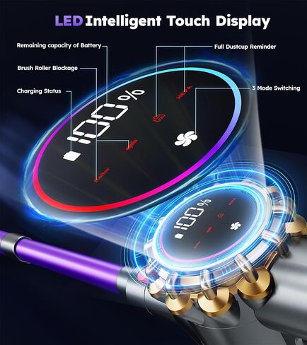 مكنسة كهربائية لاسلكية، مكنسة كهربائية مطورة بقدرة 550 وات 45 كيلو باسكال 60 دقيقة للمنزل، مكنسة كهربائية قائمة بذاتها مع شاشة LED، مكنسة كهربائية لاسلكية خفيفة الوزن مضادة للتشابك 8 في 1 لسجاد شعر الحيوانات الأليفة والأرضيات الصلبة in Kuwait
