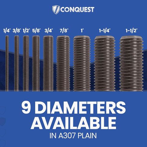 Fasteners Plus A307 قضيب ملولب بالكامل، قطر 1 بوصة، حجم 8 خيوط، طول 36 بوصة، خيوط اليد اليمنى مصممة لتركيبات التعليق والرشاشات والأضواء - لمسة نهائية عادية in Kuwait