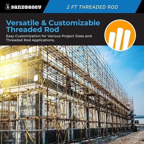 1/2" x 2 ft Threaded Rod - Galvanized (Zinc Plated) - 13 Threads Per Inch (TPI) - Sandbaggy (1/2" x 2 ft, 1, Count) in Saudi Arabia
