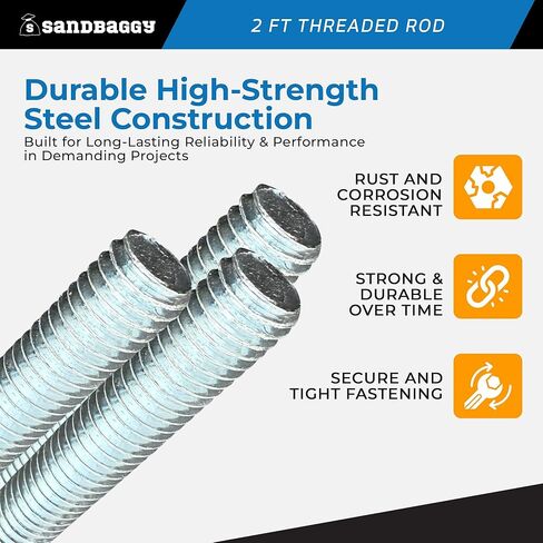 1/2" x 2 ft Threaded Rod - Galvanized (Zinc Plated) - 13 Threads Per Inch (TPI) - Sandbaggy (1/2" x 2 ft, 1, Count) in Saudi Arabia