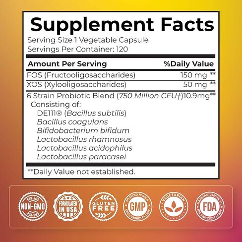 Balance Bloom Probiotics - 6 Strains Daily Synbiotic Supplement, Supports Digestive & Immune function, 750 Million CFU per Serving, Prebiotics (FOS & XOS), Gut-Brain Health, Shelf-stable, 120 Capsules in Saudi Arabia