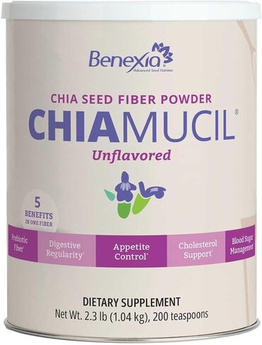 Chiamucil Prebiotic Chia Fiber Supplement Powder – For Appetite Control & Digestive Health – Chia Fiber & Chicory Root (Inulin) – Gluten & Sugar Free, Vegan, Non-GMO, Unflavored - 100 servings in Saudi Arabia