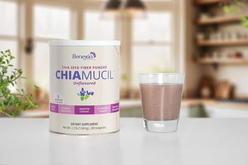 Chiamucil Prebiotic Chia Fiber Supplement Powder – For Appetite Control & Digestive Health – Chia Fiber & Chicory Root (Inulin) – Gluten & Sugar Free, Vegan, Non-GMO, Unflavored - 100 servings in Saudi Arabia