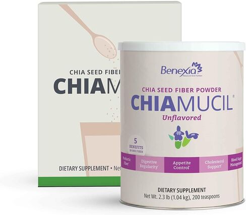 Chiamucil Prebiotic Chia Fiber Supplement Powder – For Appetite Control & Digestive Health – Chia Fiber & Chicory Root (Inulin) – Gluten & Sugar Free, Vegan, Non-GMO, Unflavored - 100 servings in Saudi Arabia