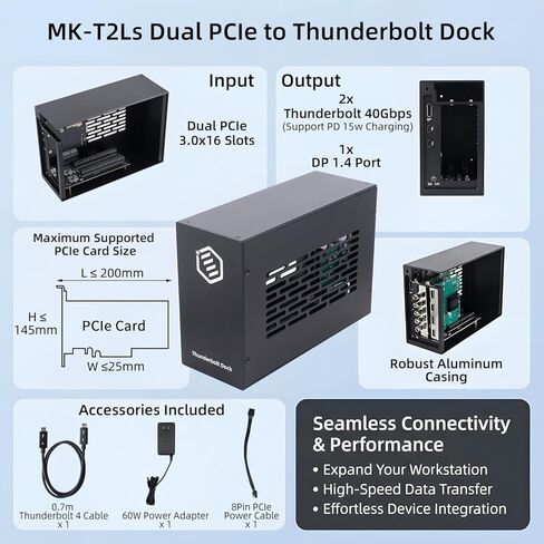Thunderbolt 3/4 USB4 PCIE هيكل تمدد ، حاوية خارجية مع فتحتين PCI Express لأجهزة الكمبيوتر المحمولة / NUC PD 85W (MK-T2L) in Kuwait