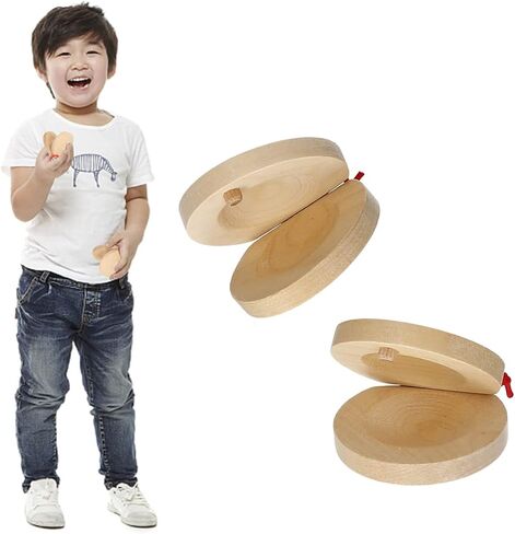Round Wooden Clappers Wooden Clappers Finger Clip Instruments Classroom DIY Percussion Instruments Suitable for Children and Adults Smooth Texture with No Burrs One Pair in Saudi Arabia