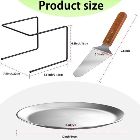 4 PCS Pizza Stand Holder, Black Metal Pizza Pan Display Stands for Buffet Restaurant Home, 4 Pizza Pan and 2 Wood Handle Pie Server in Kuwait