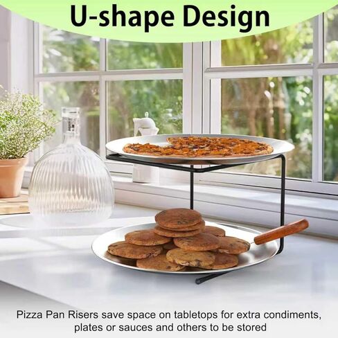 4 PCS Pizza Stand Holder, Black Metal Pizza Pan Display Stands for Buffet Restaurant Home, 4 Pizza Pan and 2 Wood Handle Pie Server in Kuwait