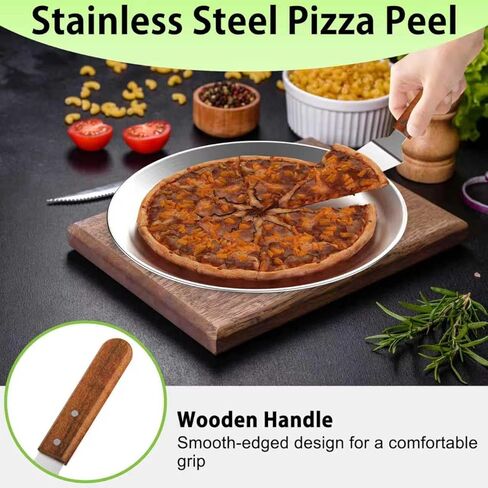 4 PCS Pizza Stand Holder, Black Metal Pizza Pan Display Stands for Buffet Restaurant Home, 4 Pizza Pan and 2 Wood Handle Pie Server in Kuwait