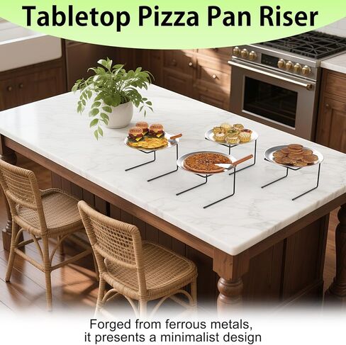 4 PCS Pizza Stand Holder, Black Metal Pizza Pan Display Stands for Buffet Restaurant Home, 4 Pizza Pan and 2 Wood Handle Pie Server in Kuwait