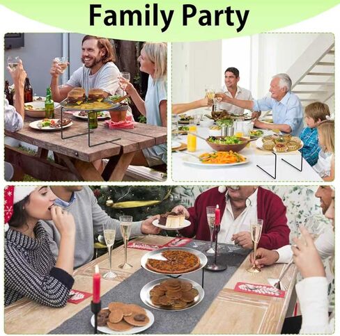 4 PCS Pizza Stand Holder, Black Metal Pizza Pan Display Stands for Buffet Restaurant Home, 4 Pizza Pan and 2 Wood Handle Pie Server in Kuwait