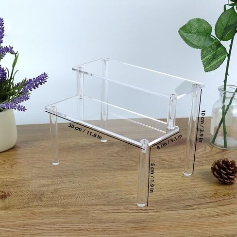 Acrylic Display Risers, 2 Tier Perfume Organizer Stand, Display Shelf for Figures and Collection, Clear Cupcake Dessert Shelves for Party, Riser Stand for Decoration and Organizer in Saudi Arabia