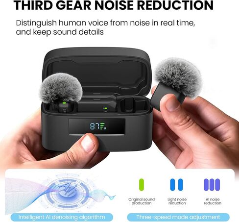Wireless Lavalier Microphone for iPhone and Android(Lightning & USB-C),Lapel Mini Mic with 3-Level AI Noise Reduction,Wireless Mic with Magnetic Sheet for Video Recording,Vlog,YouTube in Saudi Arabia