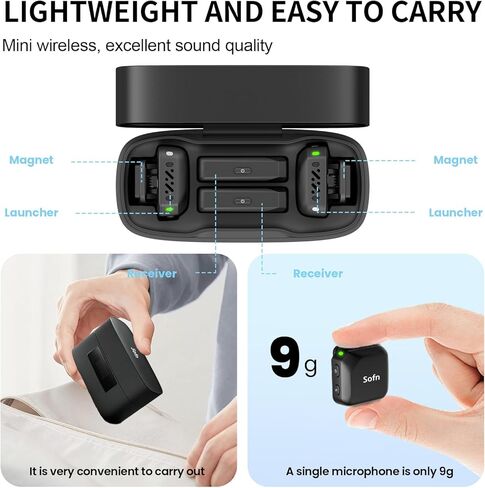 Wireless Lavalier Microphone for iPhone and Android(Lightning & USB-C),Lapel Mini Mic with 3-Level AI Noise Reduction,Wireless Mic with Magnetic Sheet for Video Recording,Vlog,YouTube in Saudi Arabia