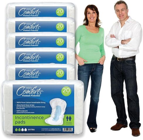 Confidence Incontinence Pads for Seniors, Super Absorbency for Day or Overnight Use, Safe for Sensitive Skin, Cotton Liner, Protects from Incontinence & Bladder Leaks, Case 180 Count by Easy Comforts in Kuwait