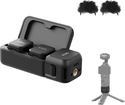 VRIG MC-02 Wireless Microphone Kit (2 TX + 1 RX + Charging Case) for DJI Osmo Pocket 3, Mini Wireless Lavalier Microphone, Magnetic Attachment, Noise Cancellation, 30Hrs Use, Vlog, Live Streaming in Saudi Arabia